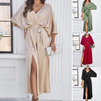 P10 Cross-border European and American fashion 2024 spring and summer foreign trade elegant V-neck loose dress